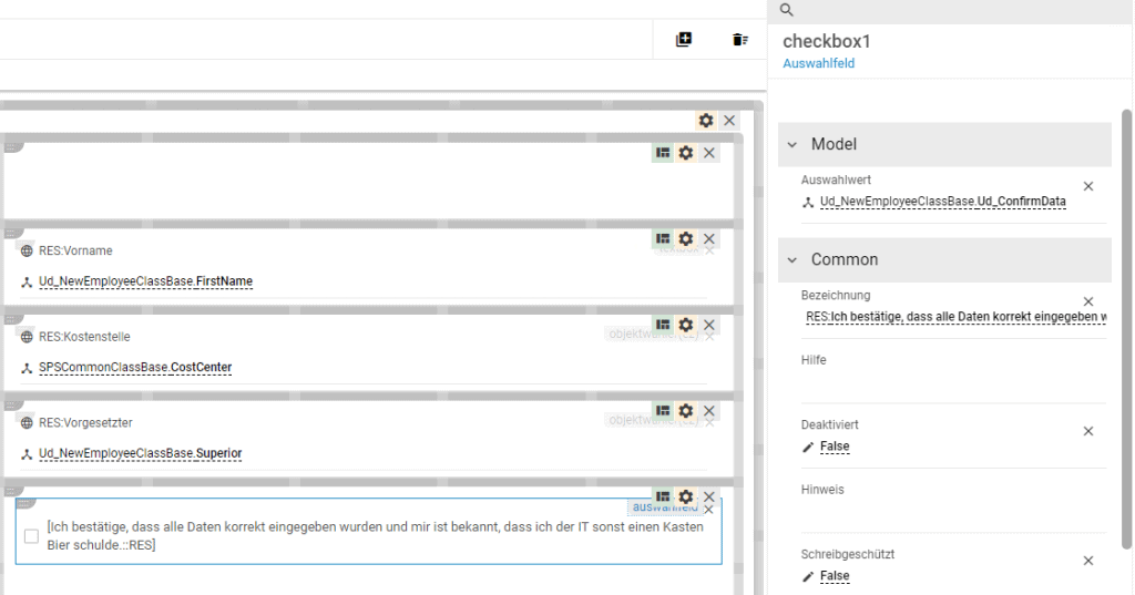 dialog im layout designer der matrix42 uux