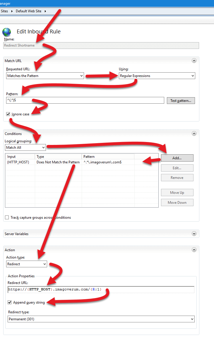 iis rewrite rule redirect shortname