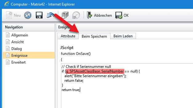 javascript funktion beim speichern des dialogs