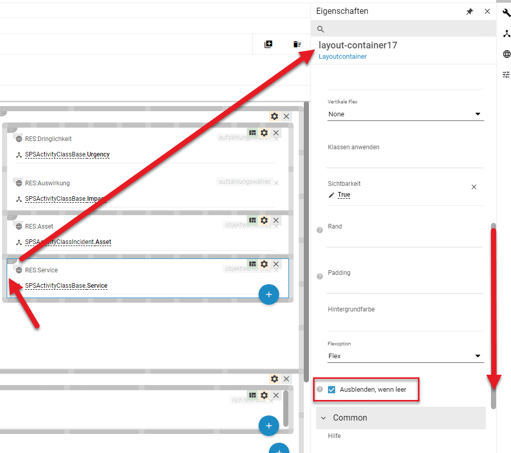 layout container eigenschaft ausblenden wenn leer