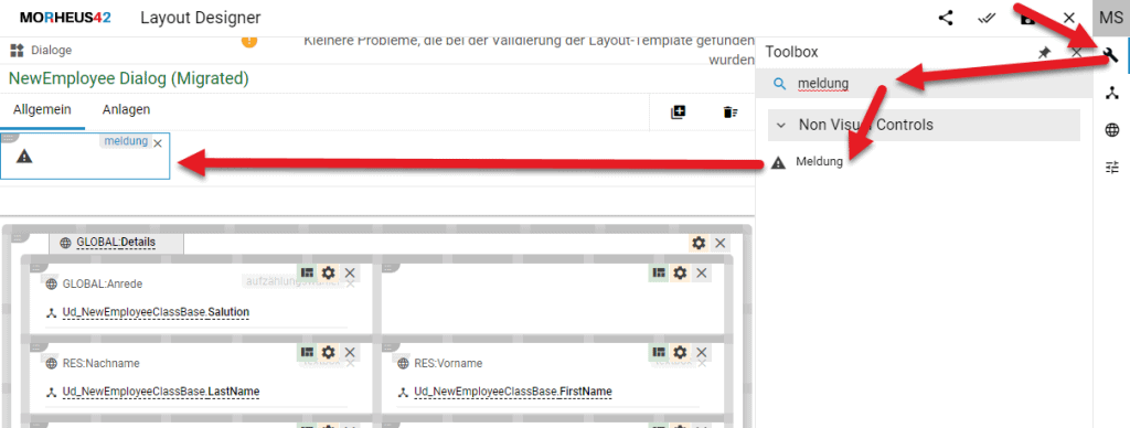 neues meldungs control im dialog