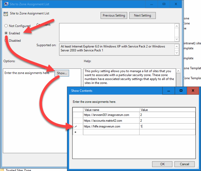 matrix42 fqdn in zone der lokalen intranet sites 1 aufnehmen