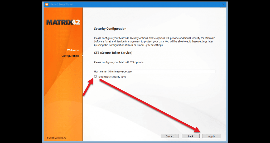 regenerate security keys anhaken und anwenden