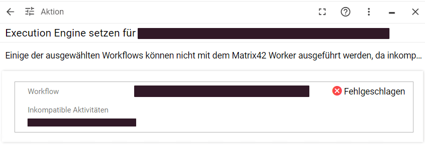 Execution Engine auf Worker umstellen fehlgeschlagen bei inkompatilber Aktivität