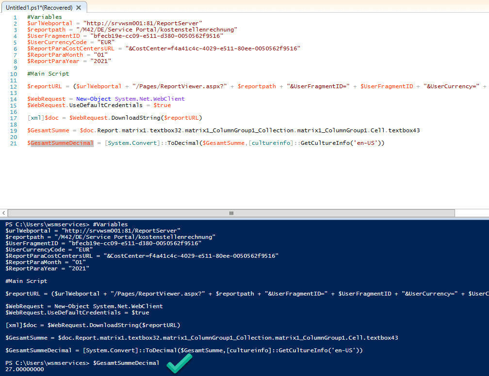 PowerShell Skript ergebnis