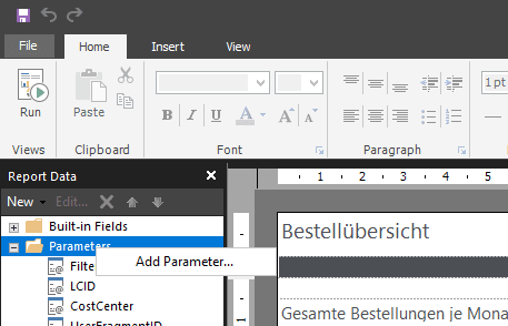 SSRS Parameter hinzufügen