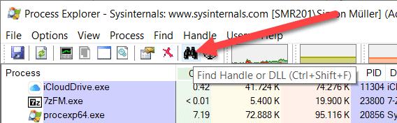 Suche auf der Toolbar oben rechts das Fernglas-Icon